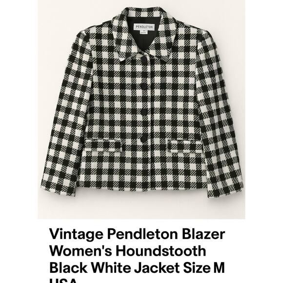 Pendleton Jacket SZ M  Hounds Tooth Black Cream Wool / Lamb Academia Classic - Picture 1 of 12
